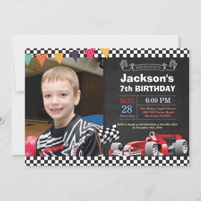Race Car Birthday Invitation. Boy Birthday Party Invitation (Front)