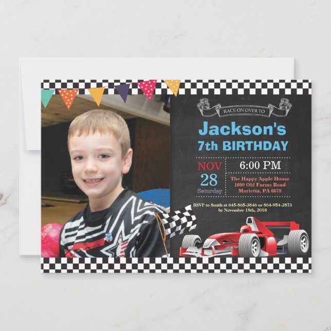 Race Car Birthday Invitation. Boy Birthday Party Invitation (Front)
