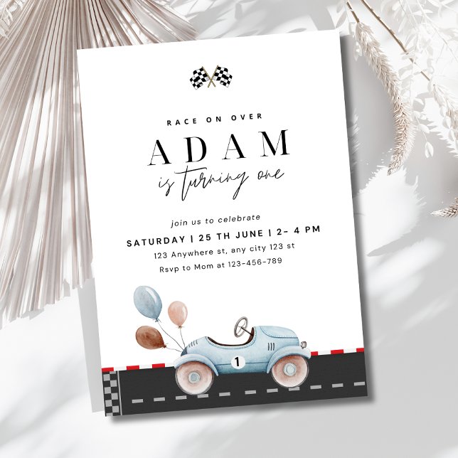 Race Car Birthday Invitation, Fast One Birthday  Invitation (Creator Uploaded)