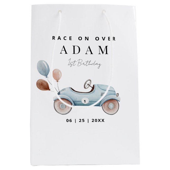 Race Car Birthday Invitation, Fast One Birthday  Medium Gift Bag (Front)