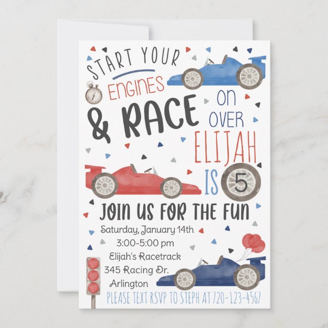 Race Car Birthday Invitation, Racing Invitation (Front)