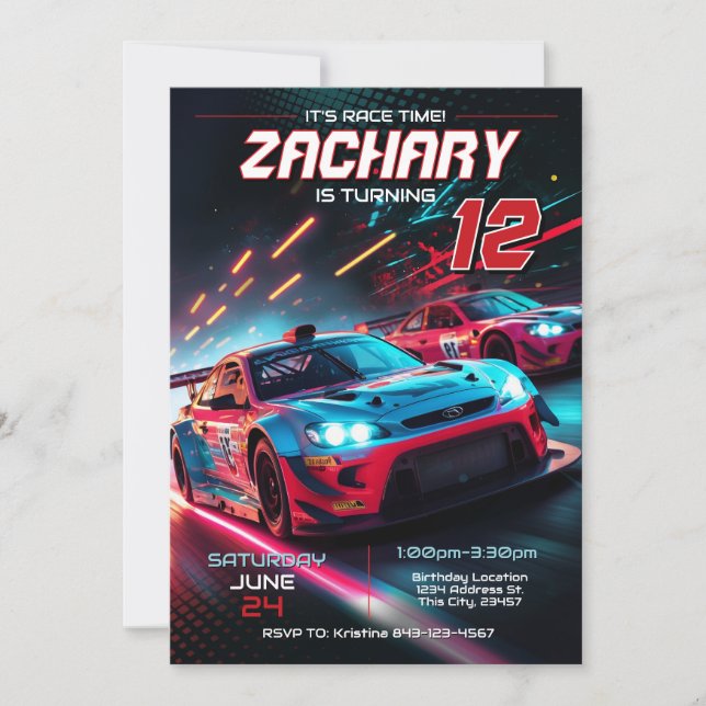 Race Car Birthday Invitation | Racing Invite (Front)