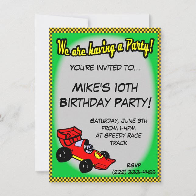 Race Car Birthday Invitations (Front)