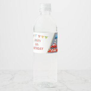 Race Car Birthday Kids Racing Party Water Bottle Label