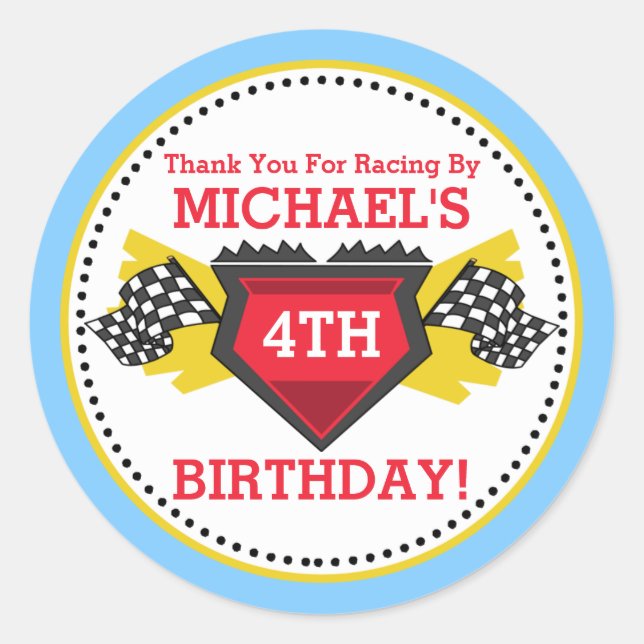 Race Car Birthday Party Favour Stickers (Front)