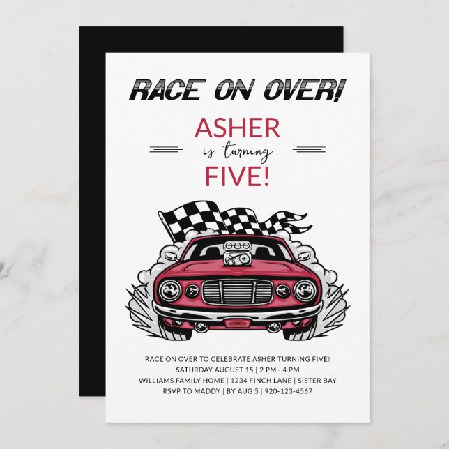 Race Car Birthday Party Invitation (Front/Back)
