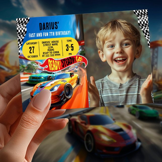 Race Car Birthday Party Photo Design Invitation (Creator Uploaded)