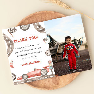 Race Car Birthday Party Photo Thank You Card