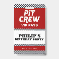 Race Car Birthday Party Pit Crew VIP Pass