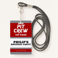 Race Car Birthday Party Pit Crew VIP Pass