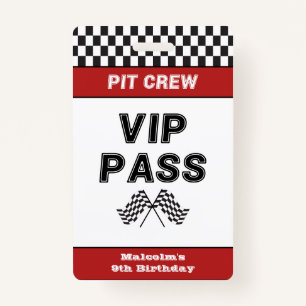 Race Car Birthday Party Pit Crew VIP Pass Pit Stop ID Badge
