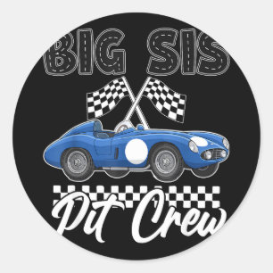 Race car birthday party racing family big sis pit classic round sticker
