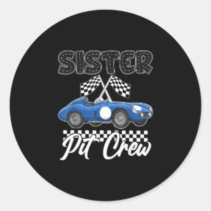 Race car birthday party racing family sister pit classic round sticker