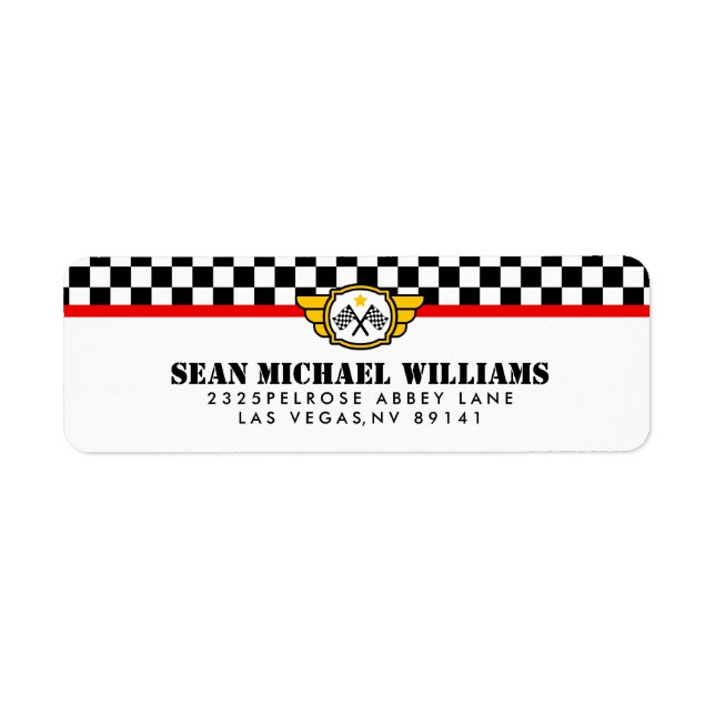 Race Car Birthday Party Return Address Label (Front)