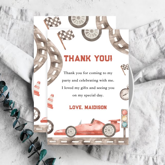 Race Car Birthday Party Thank You Card (Creator Uploaded)