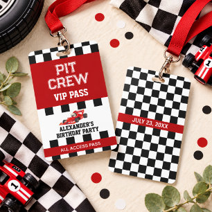 Race Car Birthday Party Vip Pass Pit Crew ID Badge