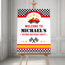 Race car birthday party welcome signage