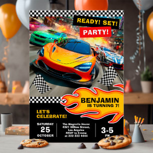 Race car birthday party with sports cars invitation