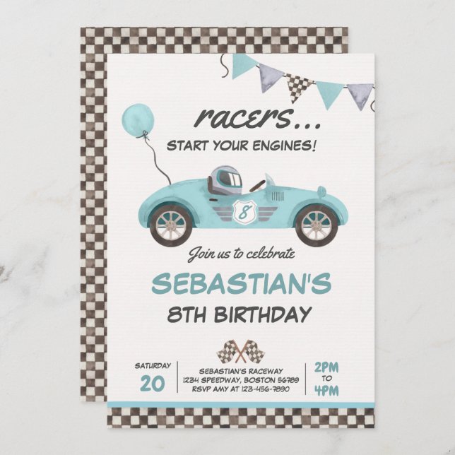 Race Car Birthday Red Racing Track Birthday Party Invitation (Front/Back)