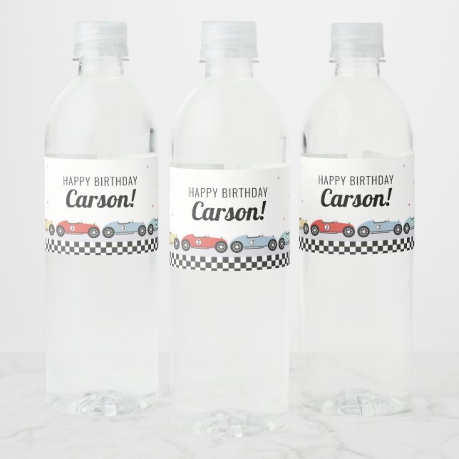 Race Car Birthday Water Bottle Label (Bottles)