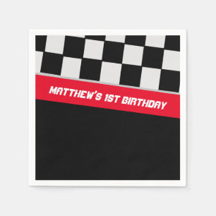 Race Car Black and Red First Birthday Custom Napkin