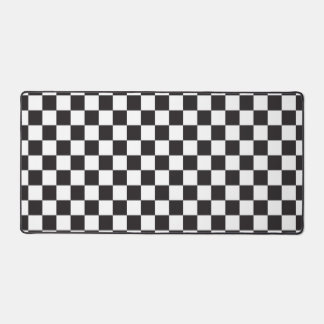 Race Car Black White Chequered Flag Pattern Desk Mat