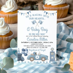 Race Car Blue Boy Baby Shower Invitation