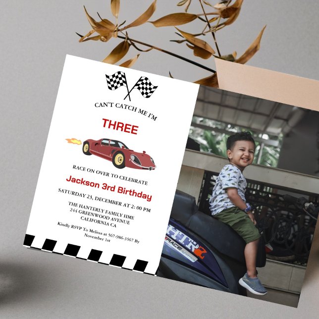  Race Car Boy 3rd Birthday Party Invitation (Creator Uploaded)