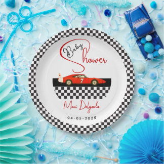 Race Car Boy Baby Shower | Little Racer Party Paper Plate
