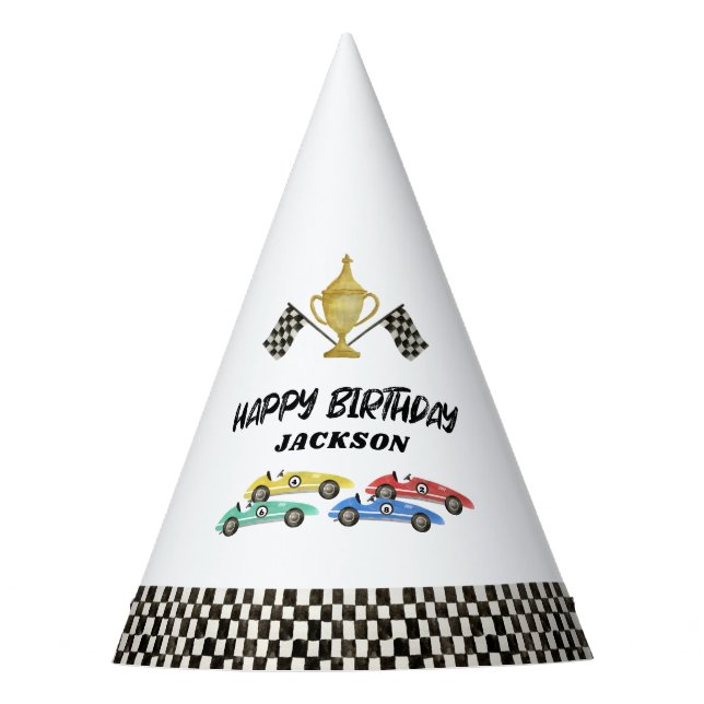 Race Car Boys Birthday Party Hat (Front)