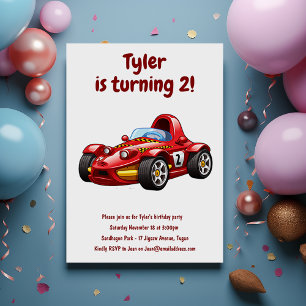Race Car Boys Kids 2nd Birthday Party Invitation