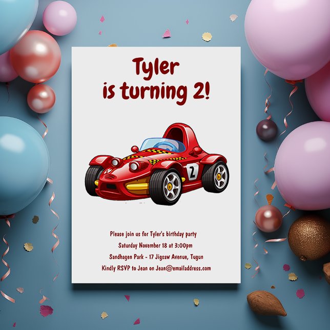 Race Car Boys Kids 2nd Birthday Party Invitation (Creator Uploaded)