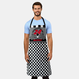 Race Car  Chequerboard Number Design Apron
