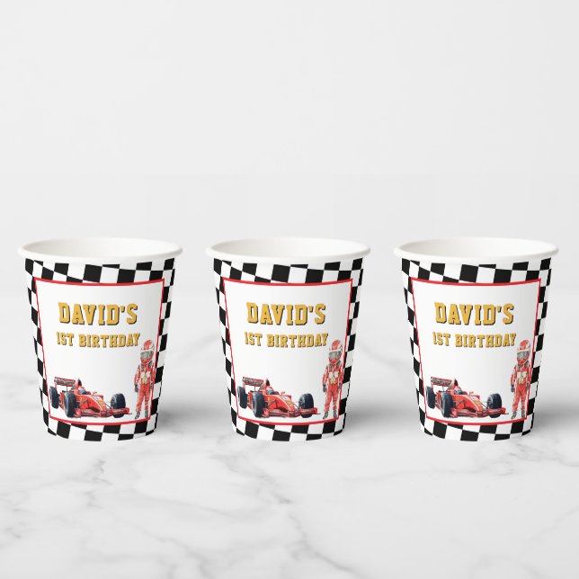 Race Car Chequered Flag 1st Birthday Party Paper Cups (Multi)