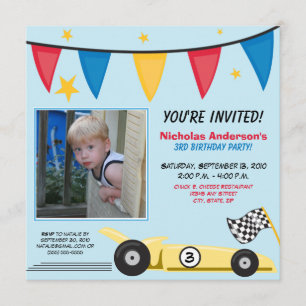 Race Car Custom Birthday Party Invitation (blue)