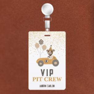 Race Car Dog Boys Birthday Party VIP ID Badge