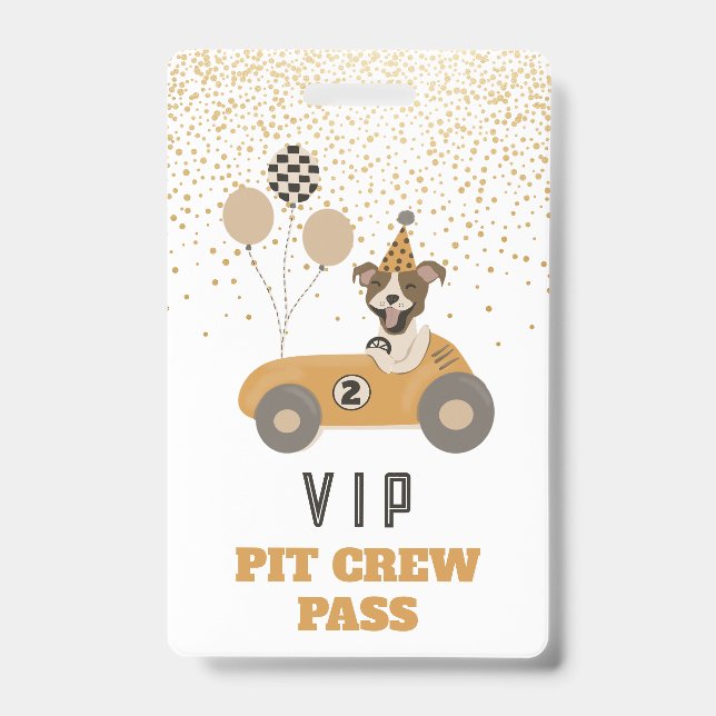 Race Car Dog Boys Birthday Party VIP Pass ID Badge (Front)