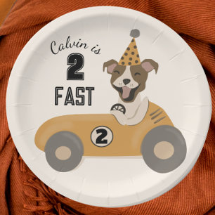 Race Car Dog Boys Two Fast Birthday Party Paper Plate