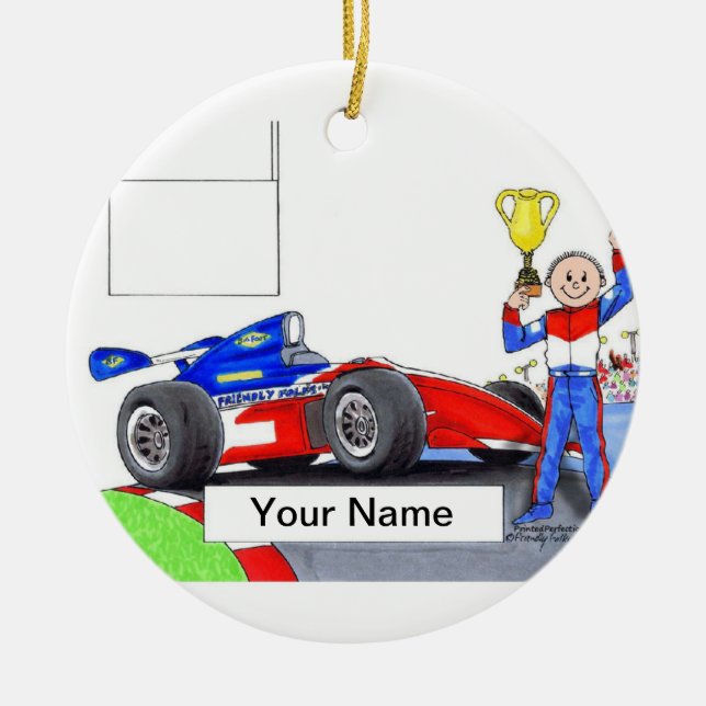 Race Car Driver, Indy - Male Ceramic Tree Decoration (Front)