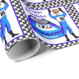 Race Car Driver Personalised  Birthday Gift Wrapping Paper