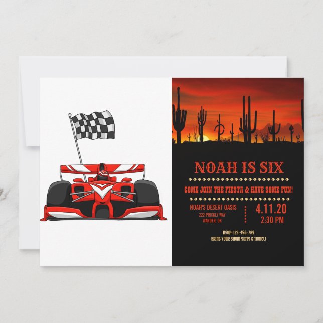 Race car extreme cartoon |Choose background colour Invitation (Front)