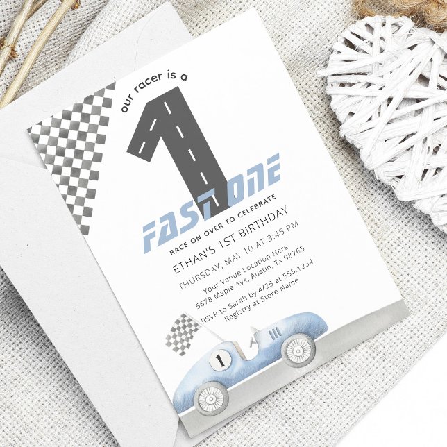 Race Car First Birthday Fast One Invitation (Creator Uploaded)