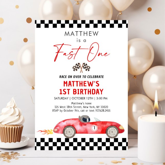 Race Car First Birthday Fast One Invitation (Creator Uploaded)