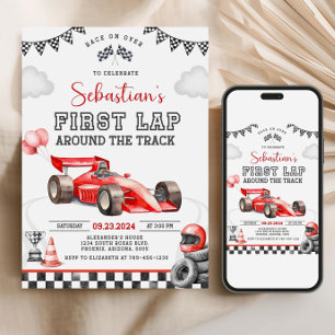 Race Car First Birthday Invitation, First Lap (Dig Invitation