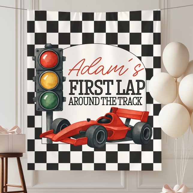 Race Car First Birthday Party Backdrop Fast One Tapestry (Creator Uploaded)