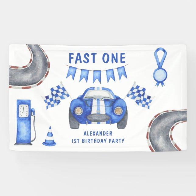 Race Car First Birthday Party  Banner (Horizontal)