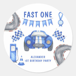 Race Car First Birthday Party Classic Round Sticker
