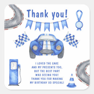 Race Car First Birthday Party Thank you Square Sticker
