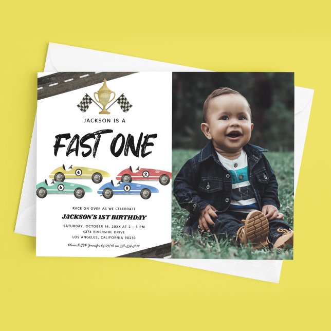 Race Car First Birthday Photo Invitation (Creator Uploaded)