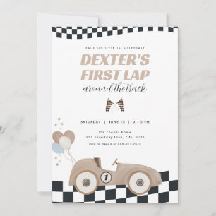 Race Car First Lap Around the Track 1st Birthday Invitation